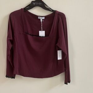 Jessica Simpson Burgundy Long-Sleeve Square Neck Top